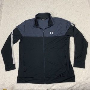 Under Armour Mens Track Jacket XL Black Fitted Tracksuit Top Full Zip Athletic